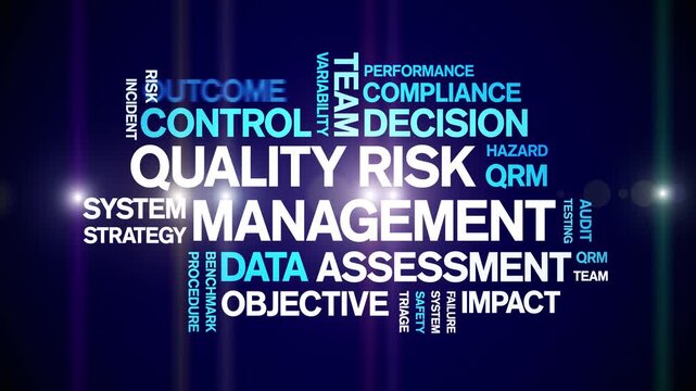 Quality Risk Management animated word cloud-text design animation tag kinetic typography seamless loop.