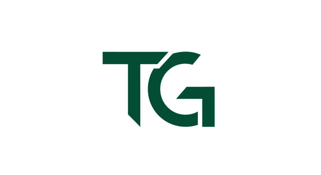 Abstract dark green TG initials logo design on white background.