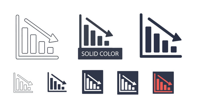 Downward trend bar graph icon set