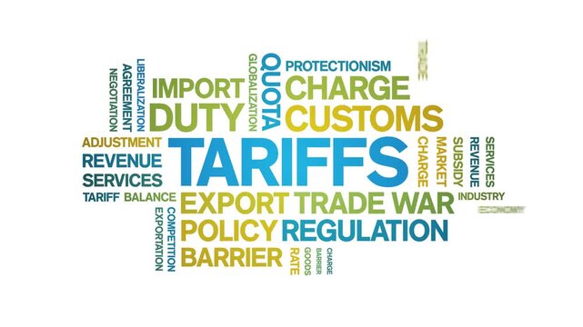 Tariffs animated word cloud-text design animation tag kinetic typography seamless loop.