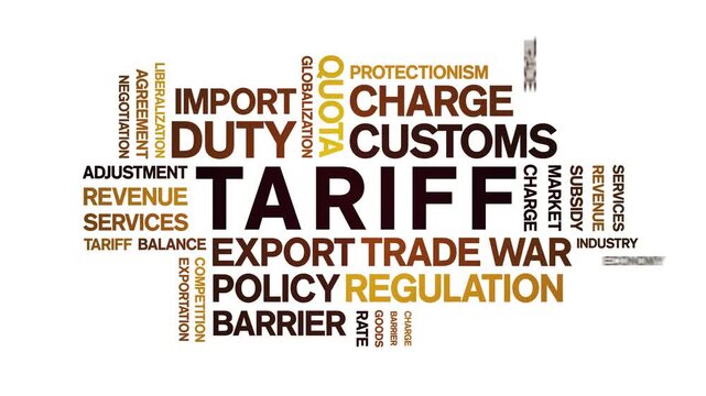 Tariff animated word cloud-text design animation tag kinetic typography seamless loop.