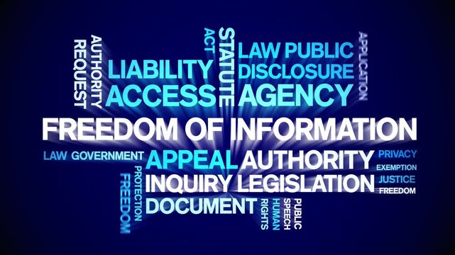 Freedom of information animated word cloud-text design animation tag kinetic typography seamless loop.