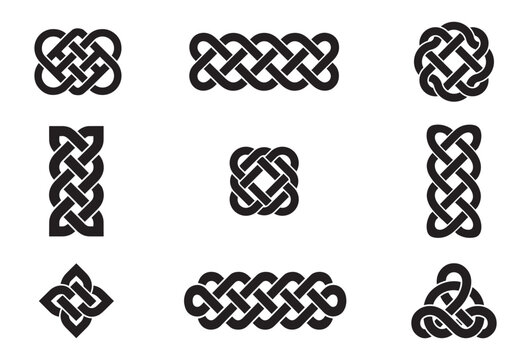 Celtic Knot Pattern Set Vector Black White Endless Braid Symbol Collection for Tattoo Logo Decoration Design
