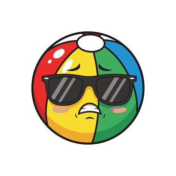 Colorful cartoon beach ball with sunglasses.