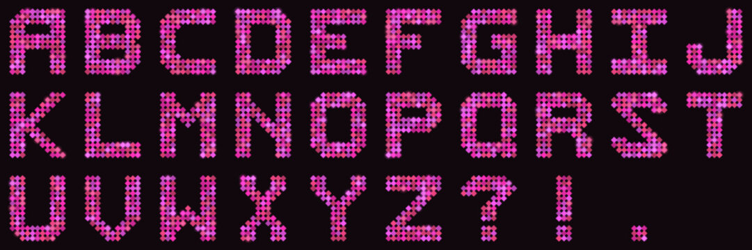 Pink Glitter Pixel Alphabet Set for Disco Party Invitations and Retro Digital Typography Design Projects