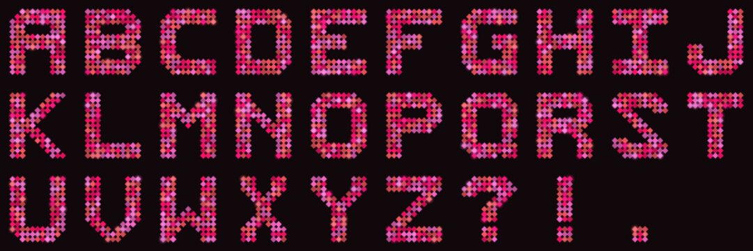 Pink Pixel Alphabet Set with Sparkly Texture for Digital Design Projects and Retro Gaming Typography Graphics