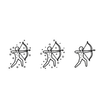 Illustrated archers aiming with bows and arrows in sequence.