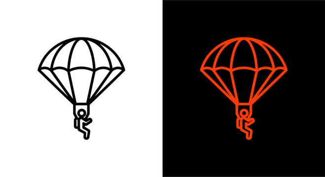 parachute icons in black and red.