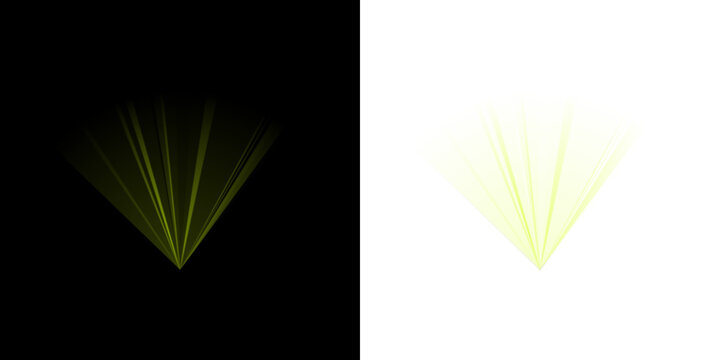 Abstract Lime Green Fan Shapes and Light Beams on Black Background for Digital Graphic Design and UI Elements
