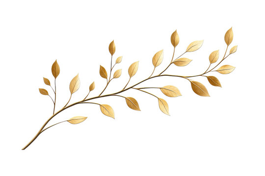 Golden branch with leaves on black background elegant botanical element leaf, Isolated On White, Png Transparent, Cut Out