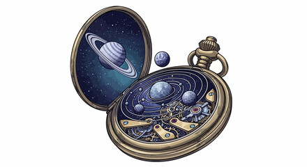 Solar System Pocket Watch Vector Illustration © lucky