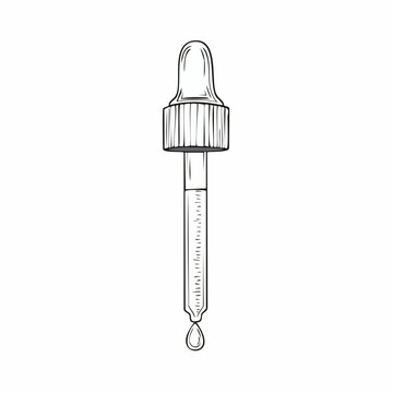 Detailed sketch of a glass eyedropper with a single droplet falling from its tip