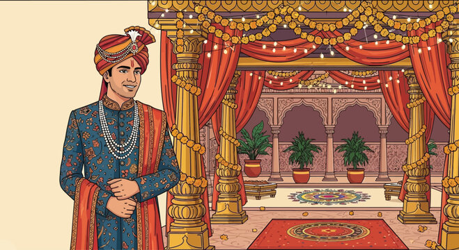 Man Wearing Traditional Indian Attire Turban.