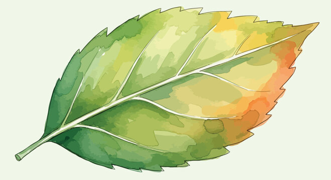 A green leaf with orange tips.