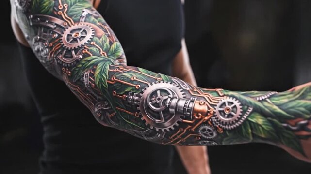 Cyborg nature arm tattoo