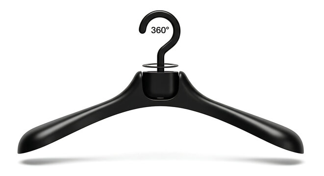 Professional black plastic hanger with 360-degree swivel hook for flexible closet organization and efficient garment storage. 