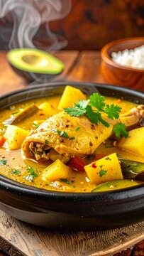 Sancocho Colombiano, con yuca, papa, platano y choclo. Sancocho Vallecaucano.	
