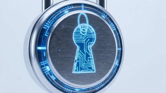 Cybersecurity risk management concept with digital key and lock symbolizing secure access and protection of sensitive data in digital security systems