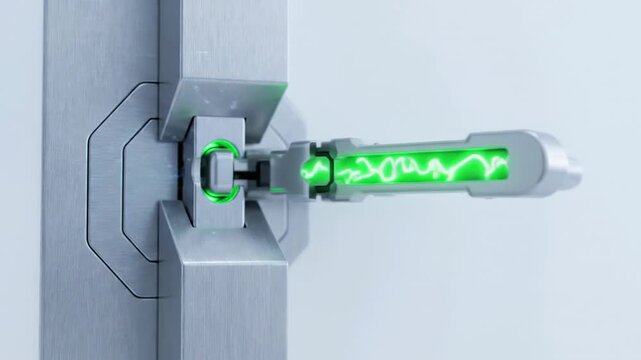 Cybersecurity risk management concept featuring digital keyhole hologram metal door lock illustrating secure access and protection of sensitive data