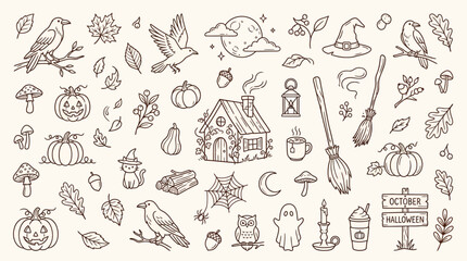 Whimsical Hand-Drawn Halloween and Autumn Elements Collection. © Bara