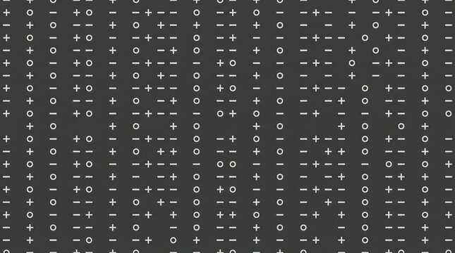 Abstract pattern of plus minus and zero symbols on dark background
