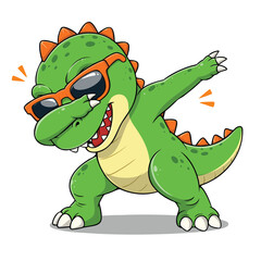 Naklejka premium Funny Dabbing Dinosaur Cartoon Vector