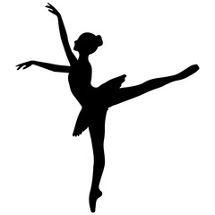Silhouette of a ballerina in a graceful pose on a white background, black and white © imran