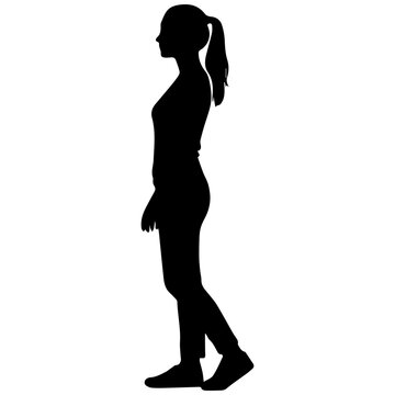 Silhouette of a young woman standing profile view, black and white, minimalist style