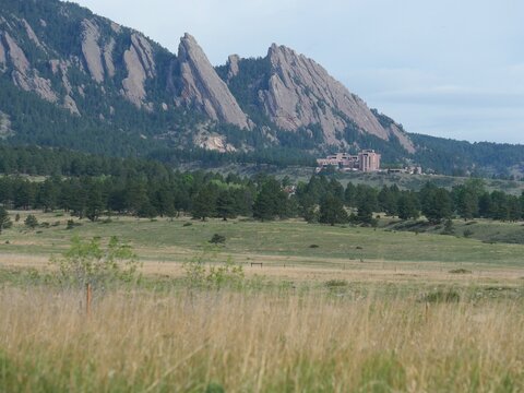 NCAR and the Flatirons Viewed from South Boulder Creek West Trail in Boulder Colorado