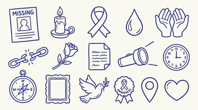 Collection of Doodle Icons Representing Loss, Remembrance, and Hope.