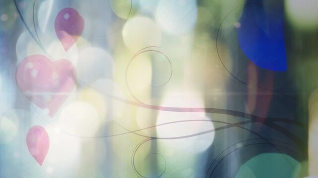 Stacked pink hearts appearing at start, shifting inward and pulsing, creating soft bokeh shimmer