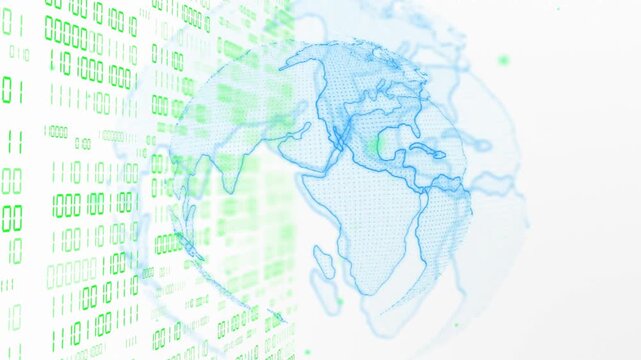 On play globe mesh dots animating as camera orbiting equator showing half globe view for creatives