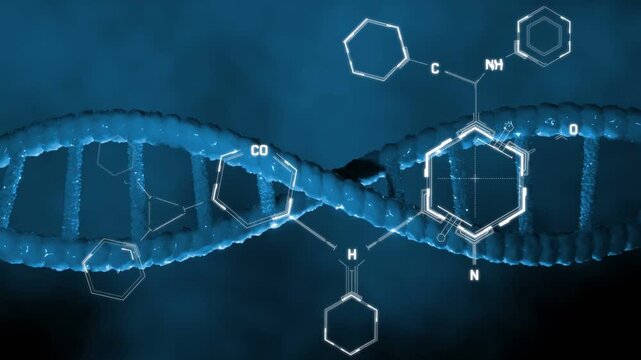 DNA helix rotating and undulating after HUD pulse, schematics connecting to highlight bonds