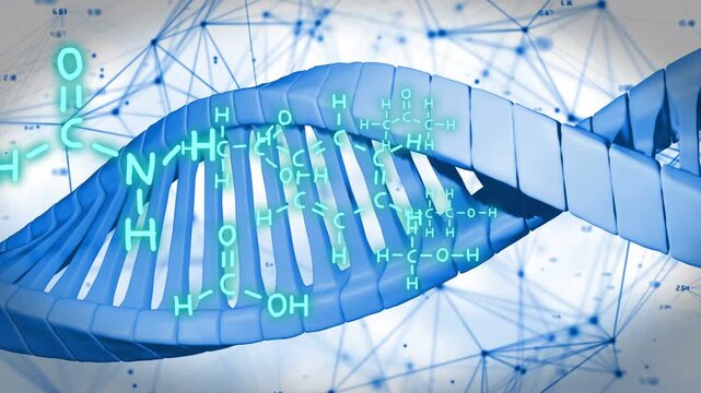 Blue 3D helix crossing left to right, rotating, glyphs emerging and clustering, visualizing data