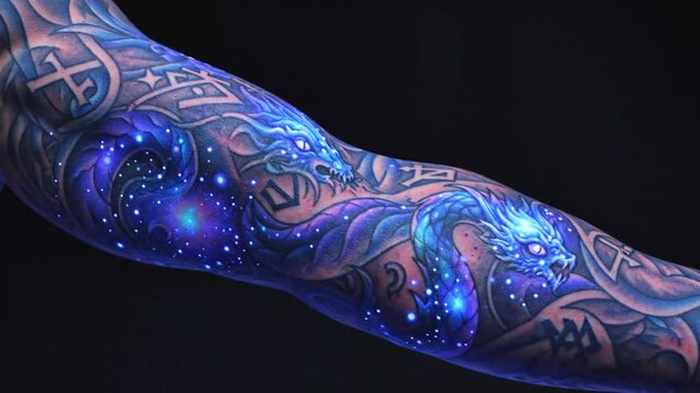 UV glowing space dragon tattoo