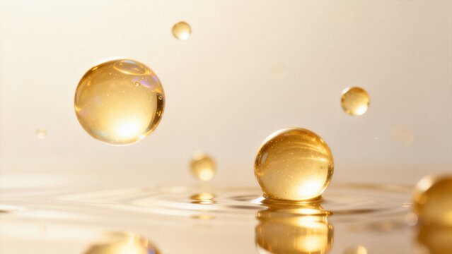 Golden liquid bubbles suspended in air