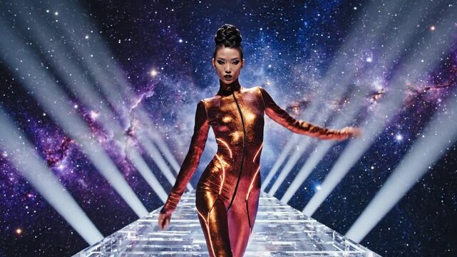 Woman in futuristic cosmic suit