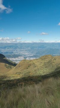 Panoramic view of the north-central area of ​​the city of Quito seen from the Rucu Pichincha volcano during the morning on a sunny day