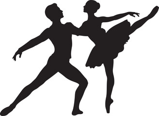 Silhouette of a male ballet dancer and a female ballerina dancing together © fawzy