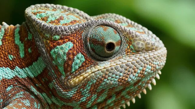 Close-up Portrait of a Veiled Chameleon's Head and Unique Eye