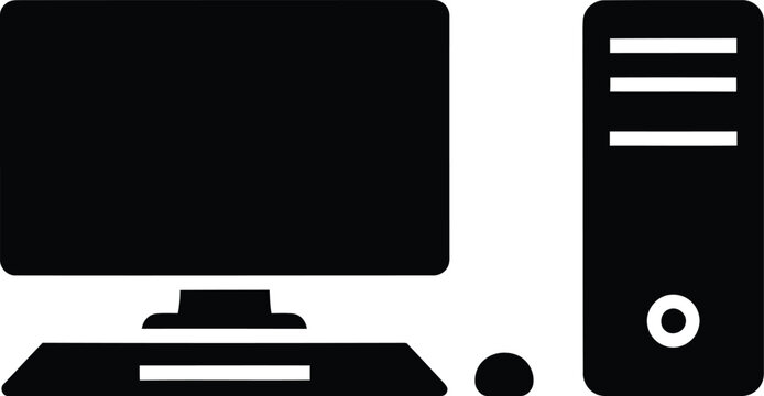 Desktop computer tower and monitor set icon with computer technology hardware business computing