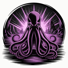 Purple octopus with tentacles and eyes. © Wahyu