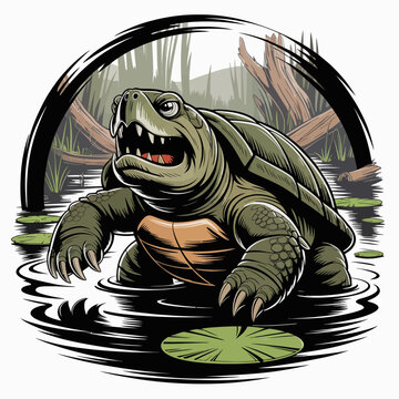 Cartoon turtle in water closeup.