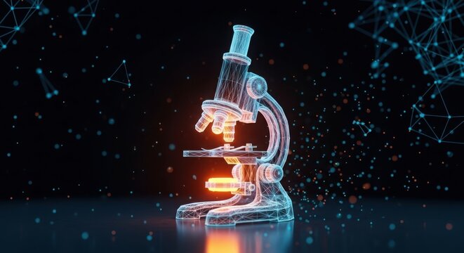 a microscope sitting on a table with a black background illustration