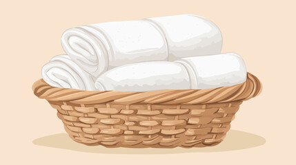 Obraz premium Basket with neatly folded white towels, textured wicker design