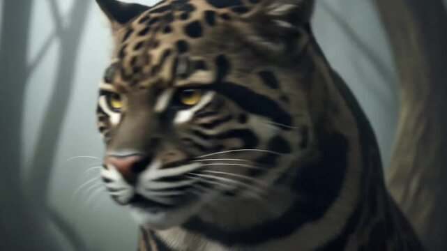 Close up portrait of an ocelot with intense eyes.
