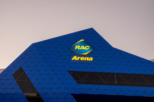 Perth, Australia - 9 April 2025: Exterior view of RAC Arena in Perth, Australia, a major indoor entertainment and sports venue known for hosting concerts, sporting events, and live performances.