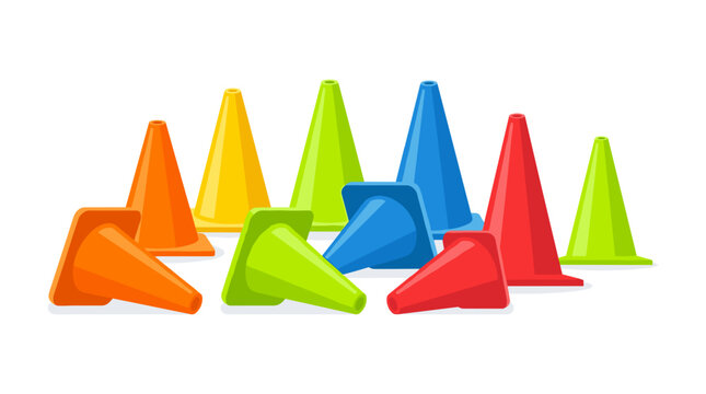 Set of colorful traffic cones