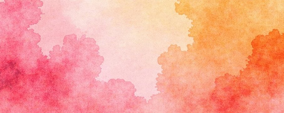 Grungy watercolor blend, soft pink to vibrant orange Vintage textured paper effect , template, ink, mottled