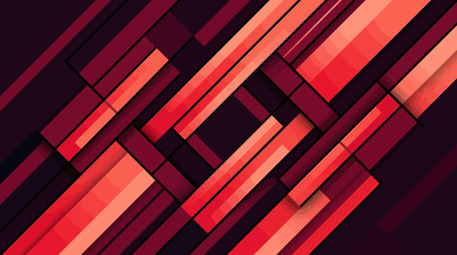 Abstract Modern Geometric Background with Red and Purple Overlapping Diagonal Stripes and Dynamic Rectangles